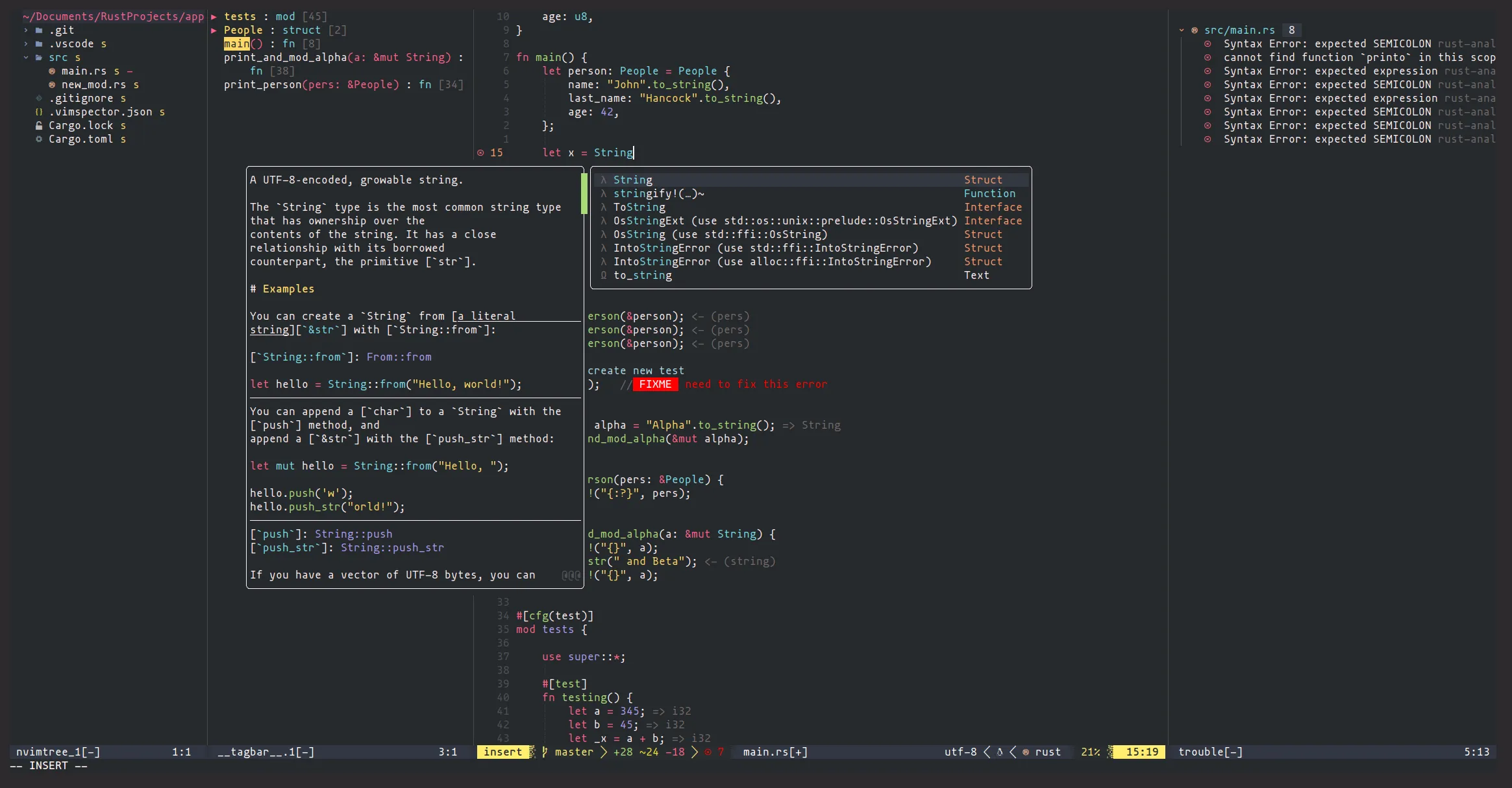 My Rust development environment with Neovim