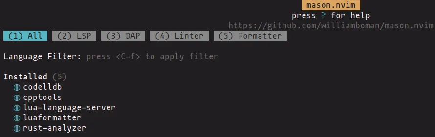 Installing rust-analyzer and CodeLLDB with Mason