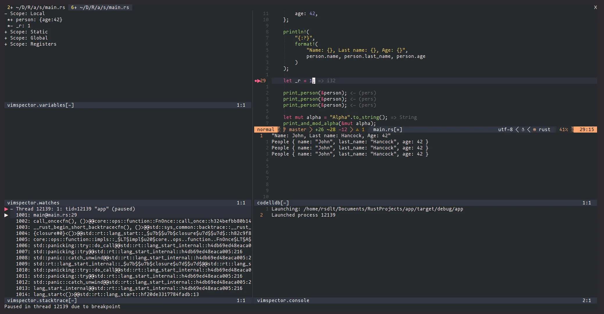 Rust debugging in Neovim with Vimspector and CodeLLDB